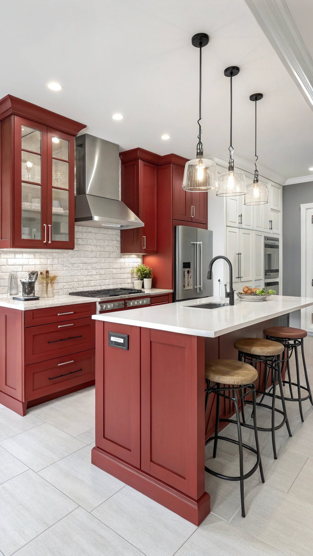 vibrant red kitchen cabinets