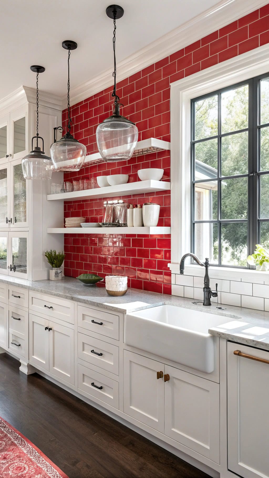 vibrant red tile backsplash