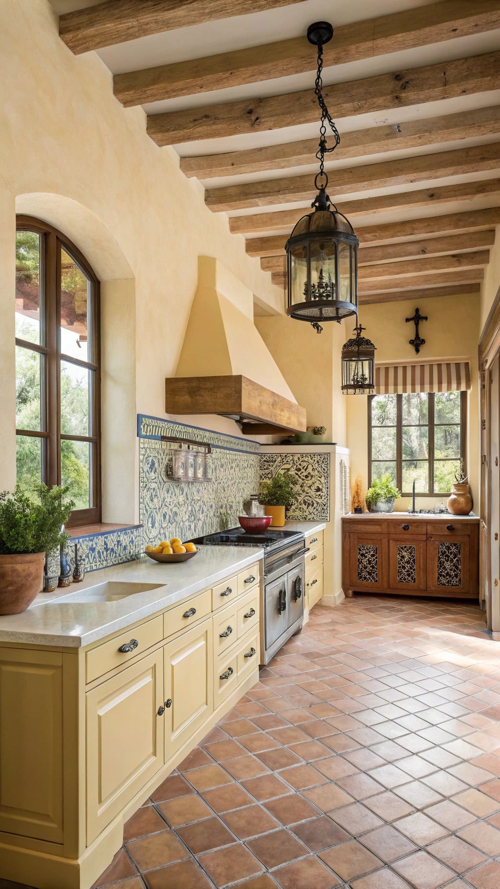 vibrant terracotta tiled kitchen