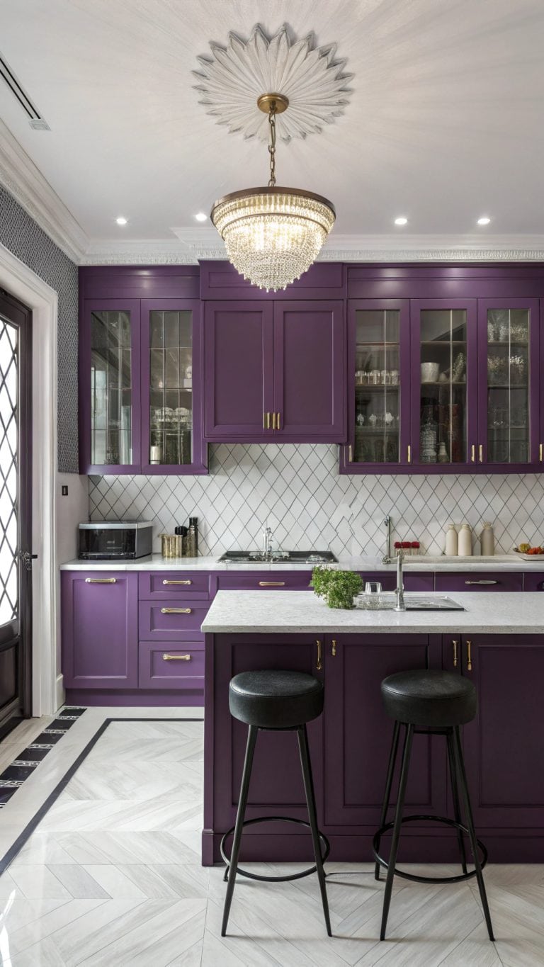 vibrant violet kitchen aesthetics