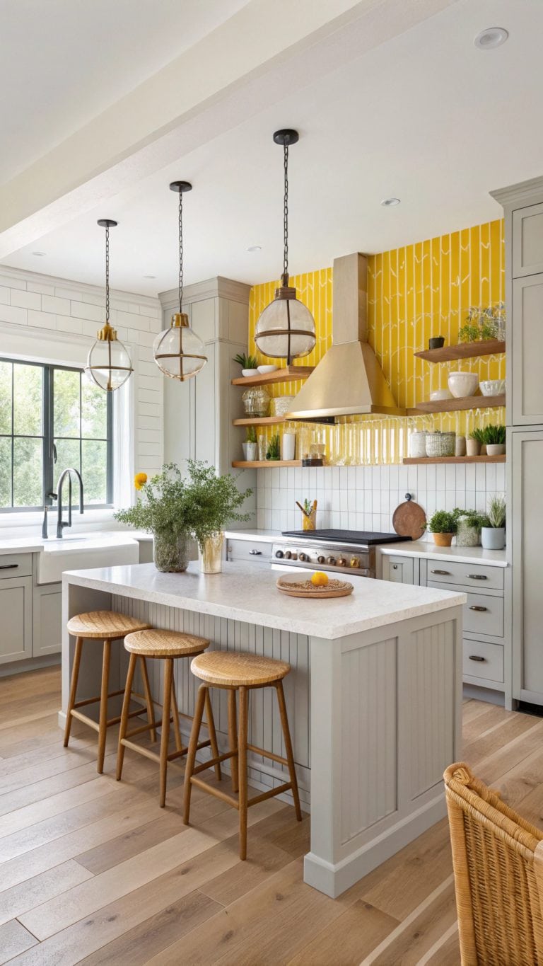 vibrant yellow kitchen tiles