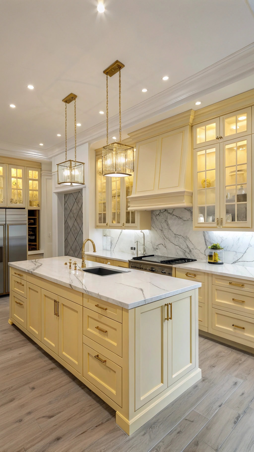 vibrant yellow marble cabinetry