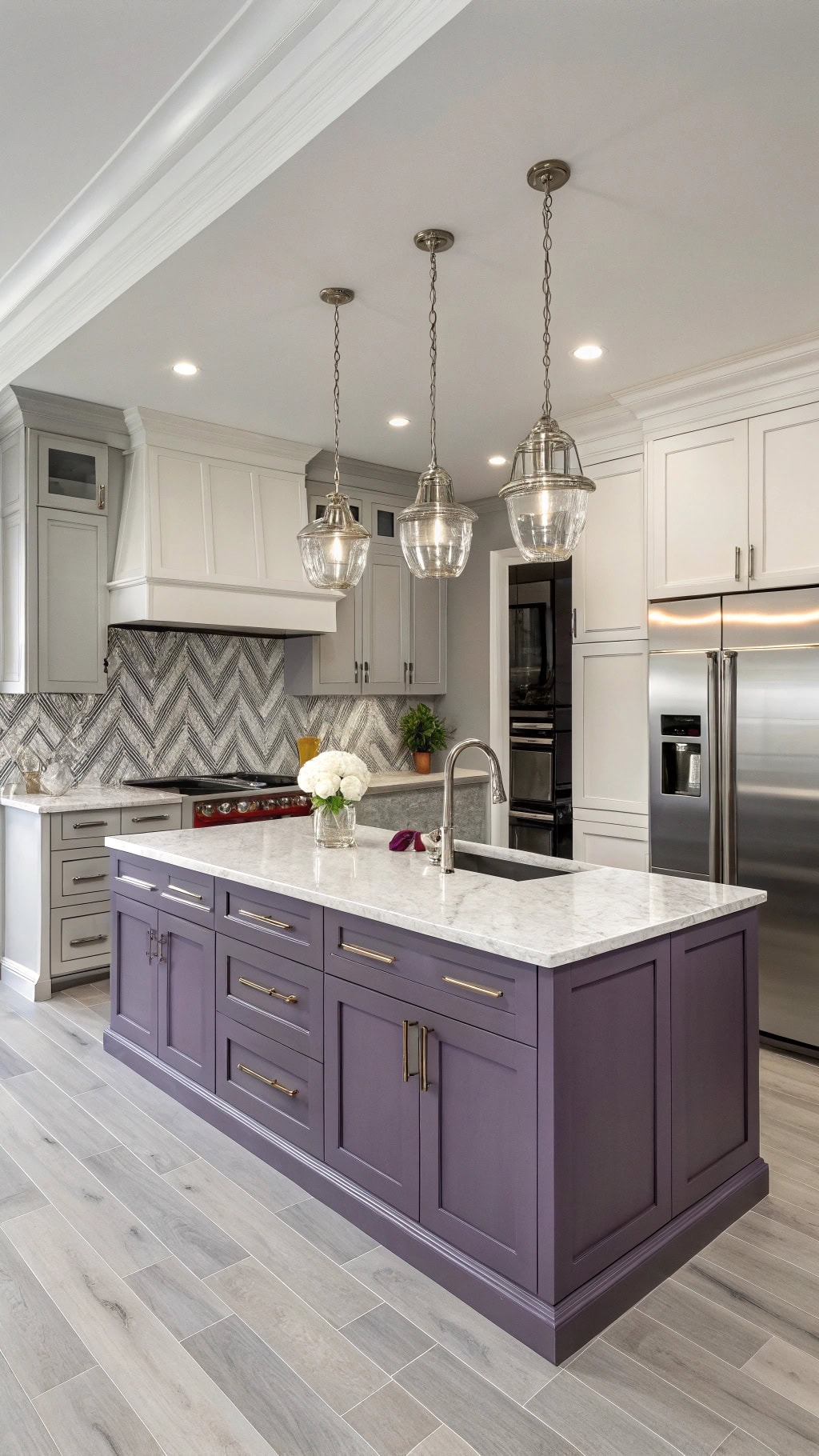 violet and gray kitchen design