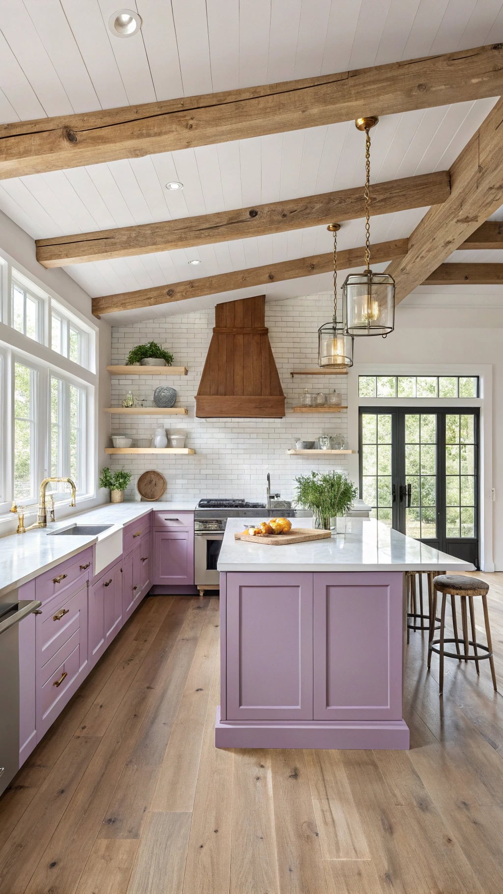 violet kitchen with wood