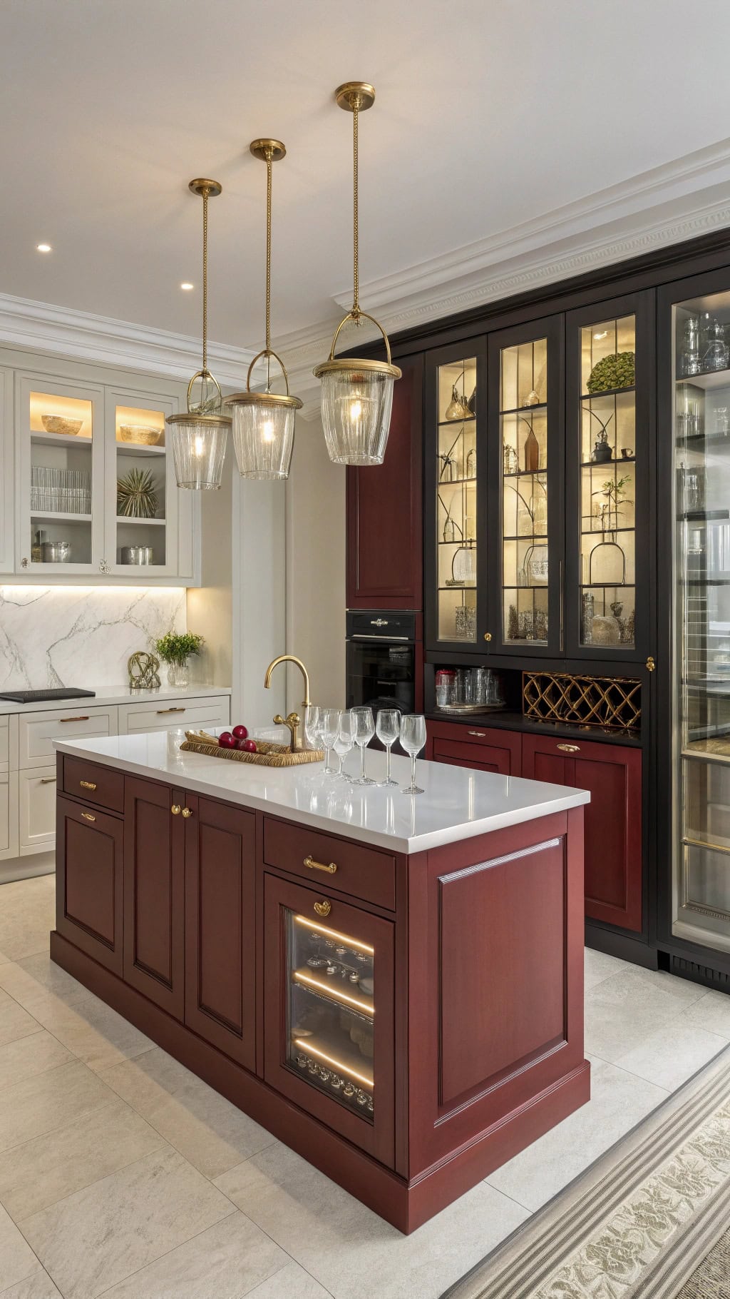 wine red display cabinet