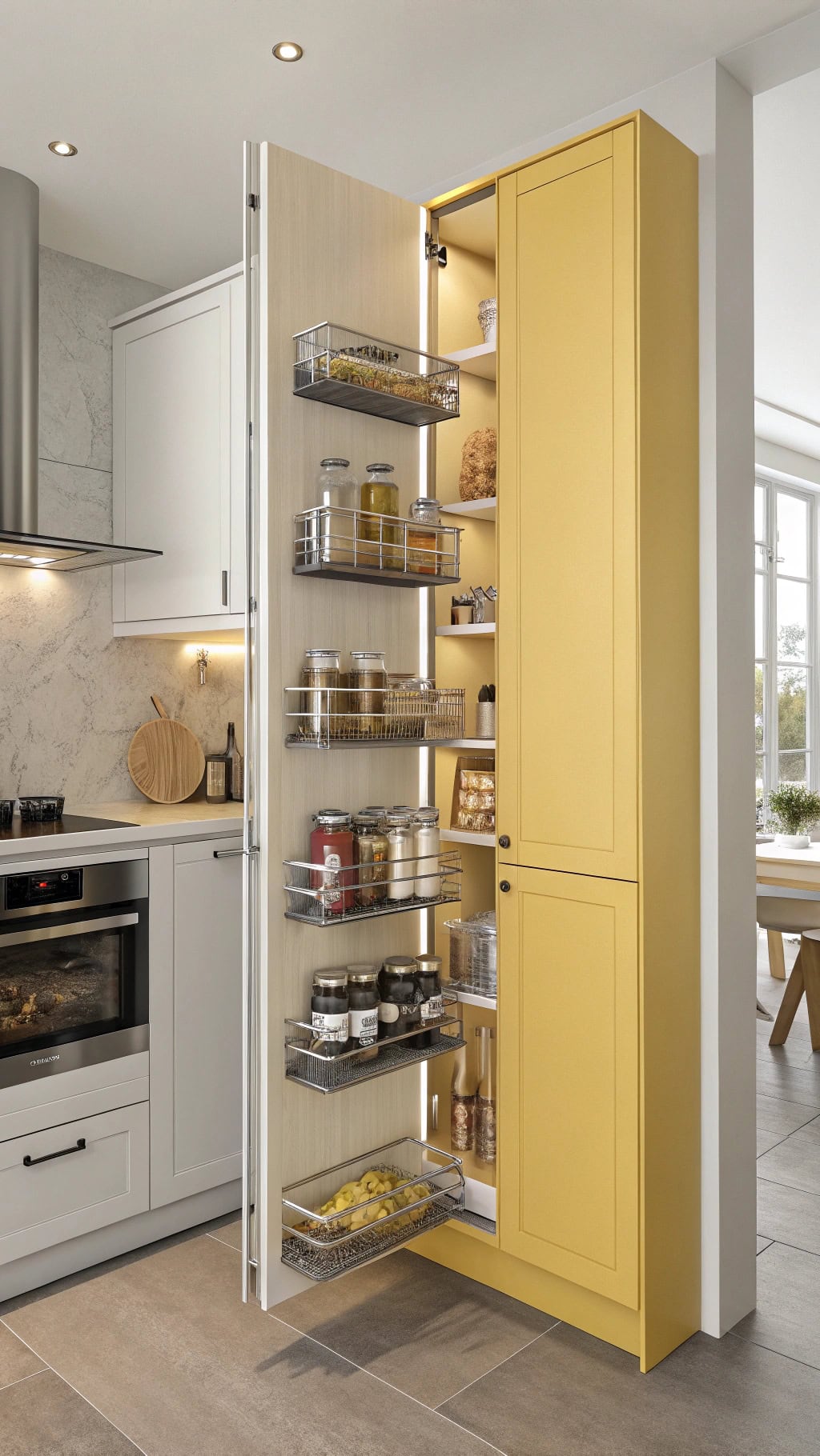 yellow corner pantry cabinet