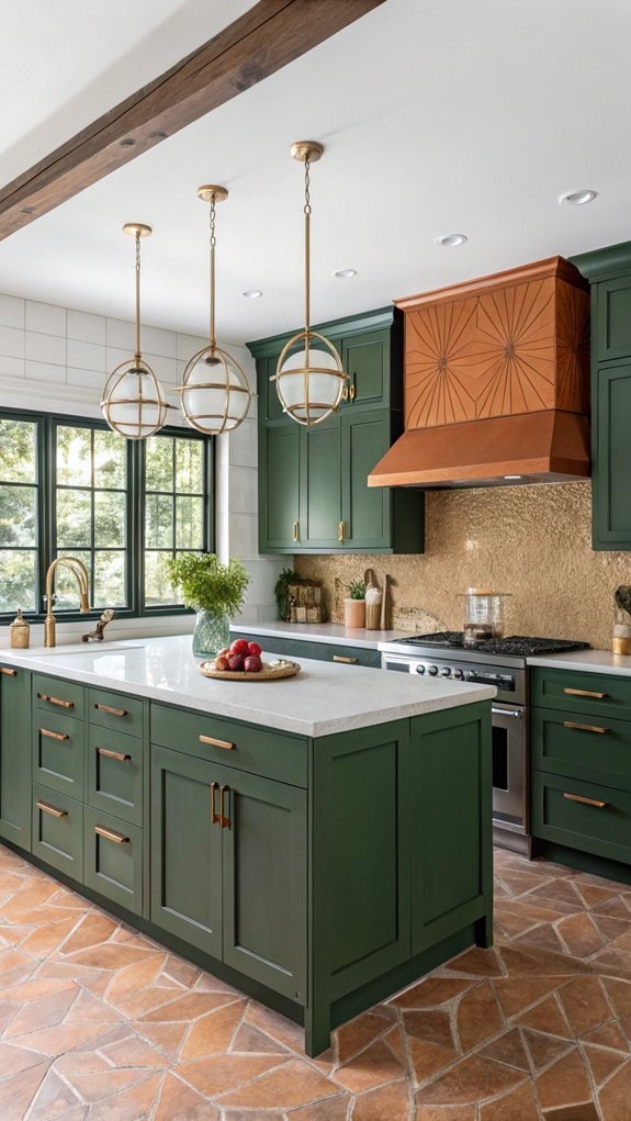 green and terracotta kitchen