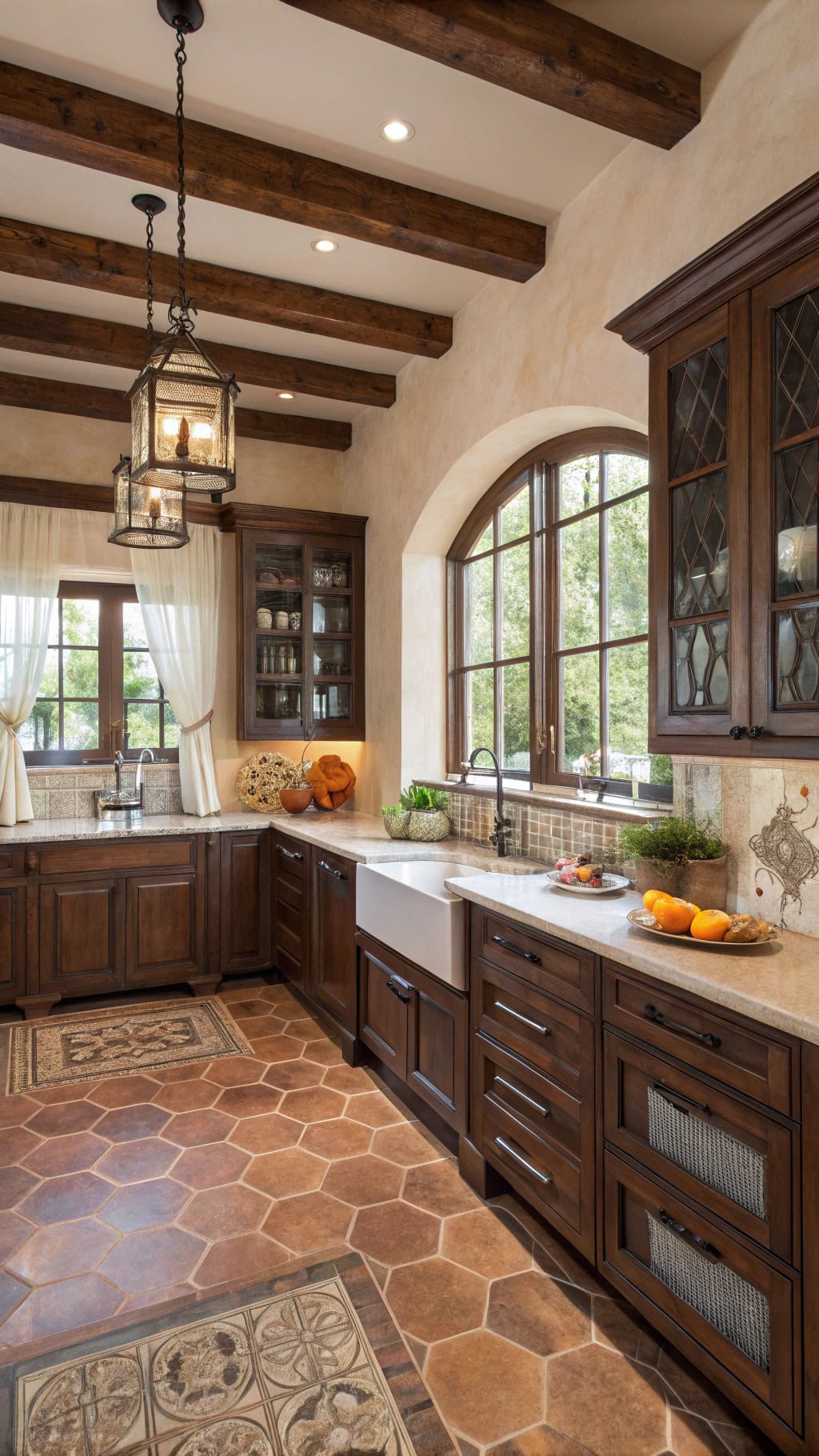 mediterranean style brown cabinetry kitchens