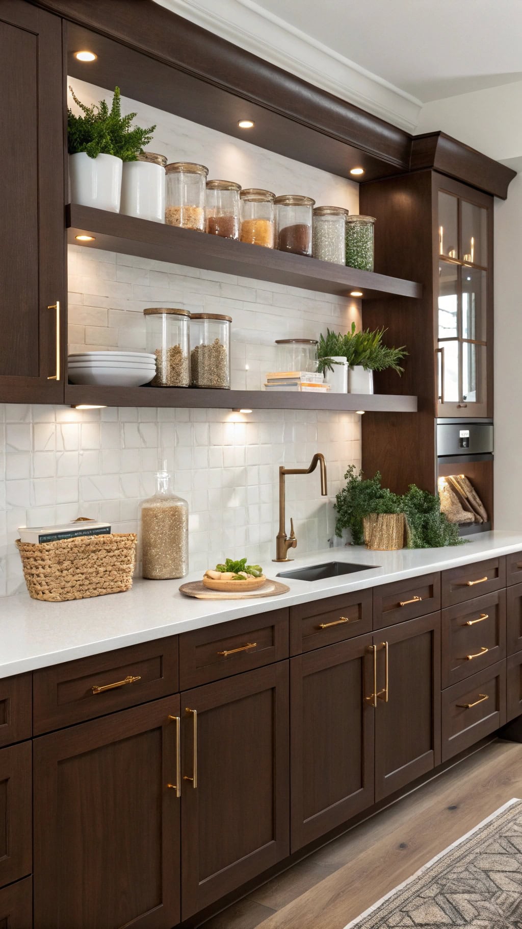 stylish brown open shelving