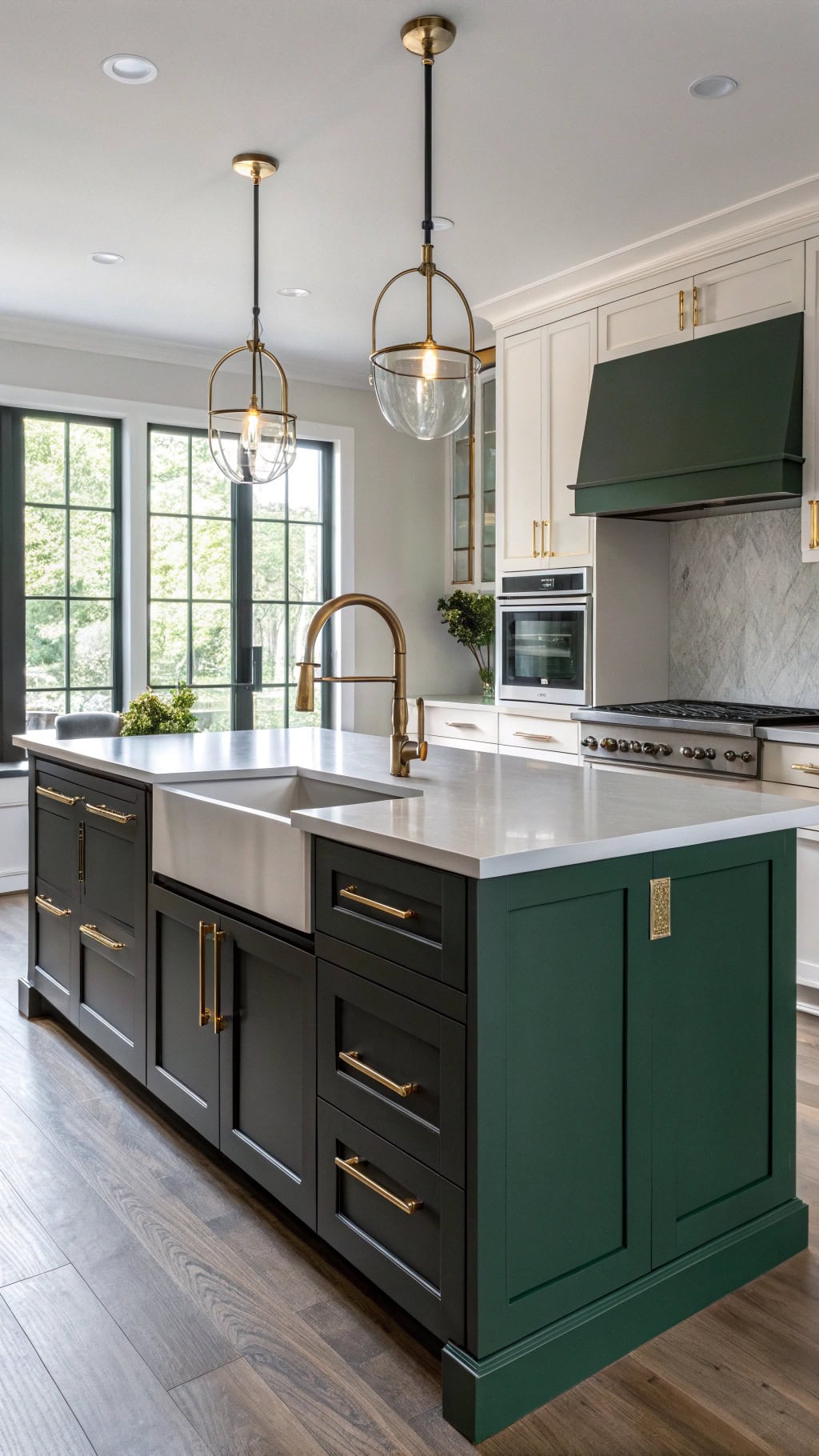 stylish green kitchen centerpiece