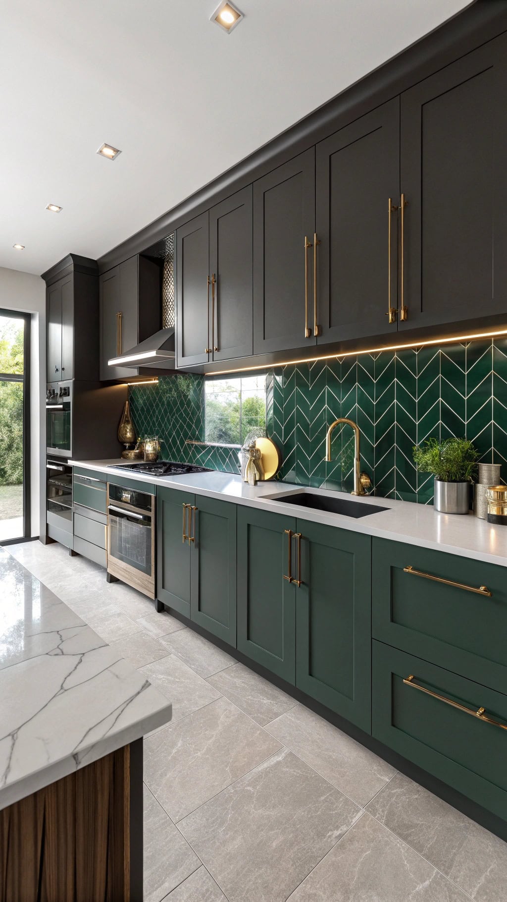 elegant glossy green backsplash