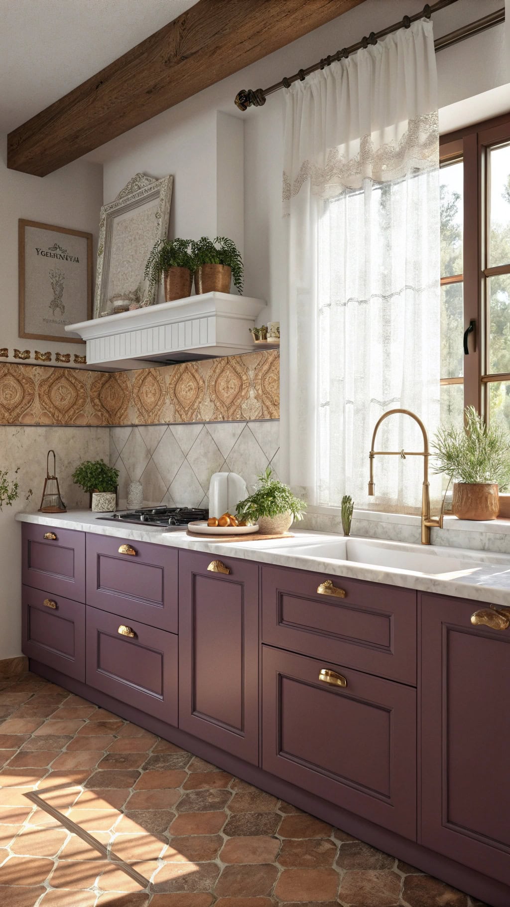 mediterranean inspired purple kitchen