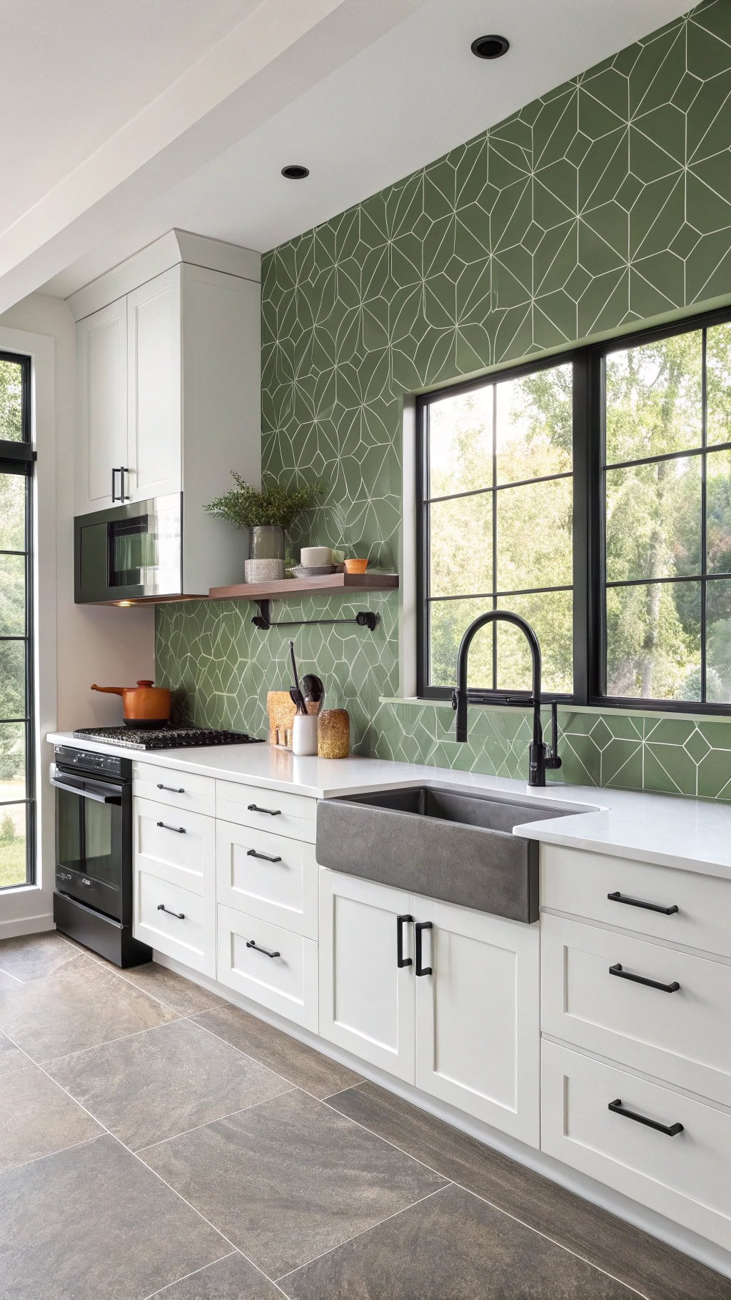 olive geometric kitchen wallpaper