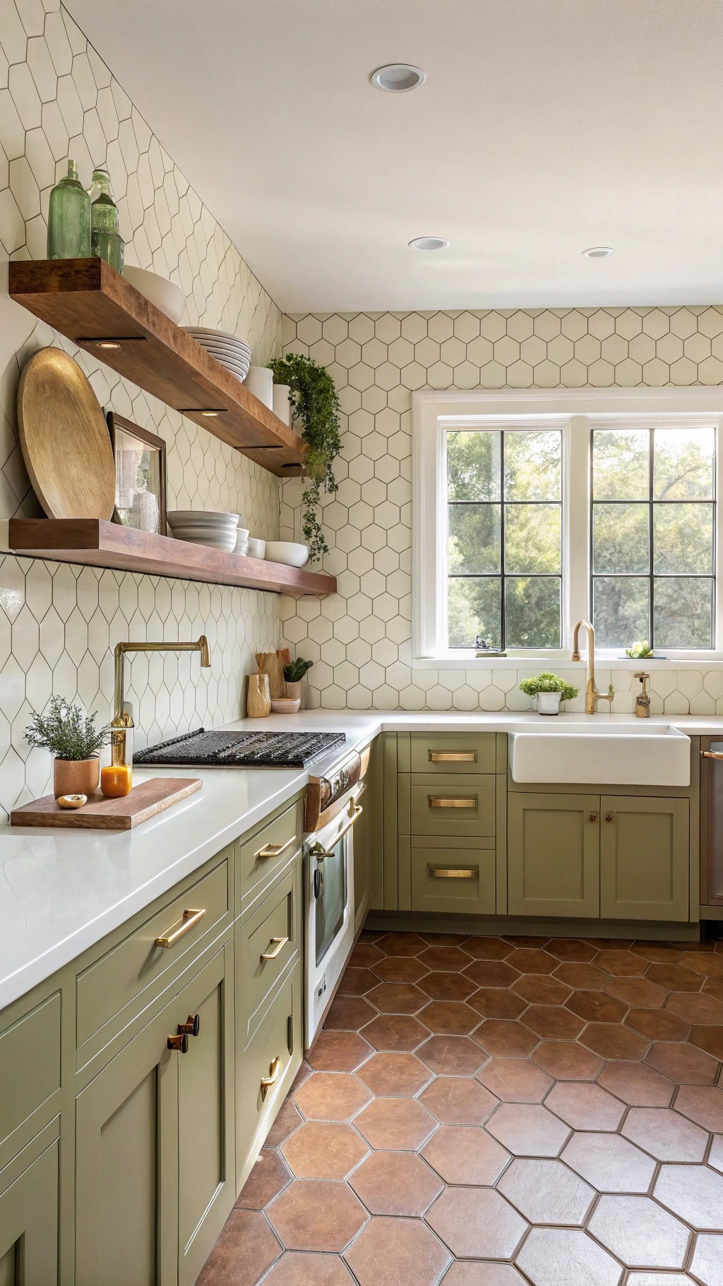 olive honeycomb retro kitchen