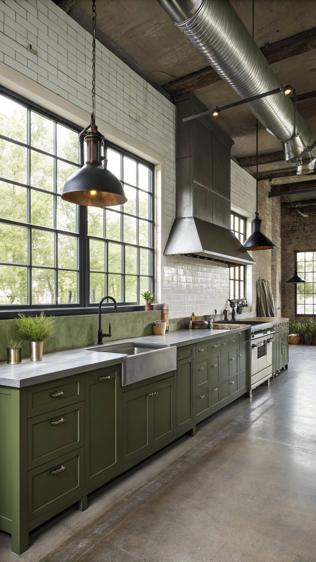 olive industrial kitchen elegance