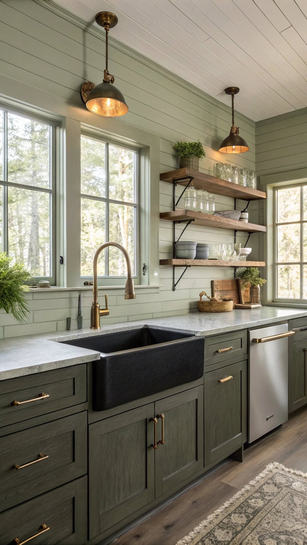 rustic olive shiplap kitchen