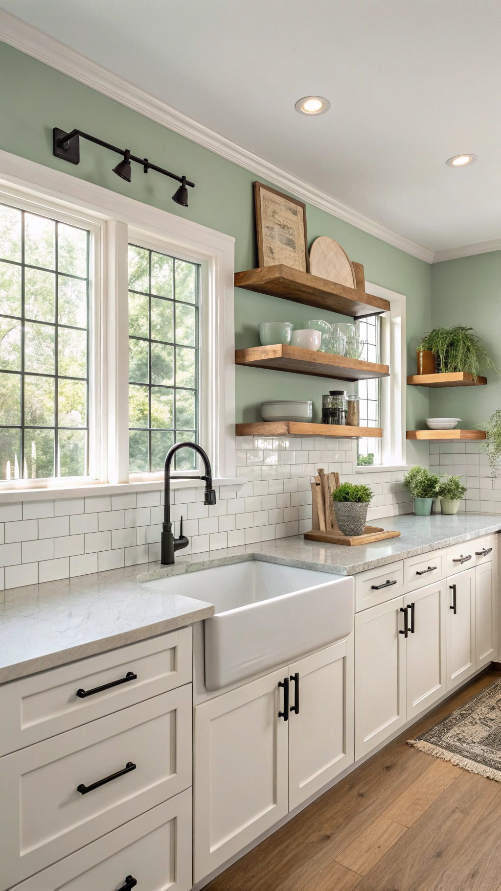 serene light sage kitchen