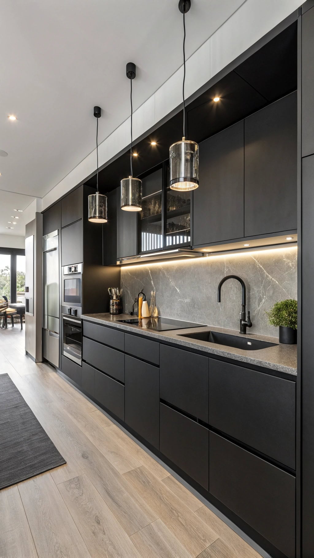 sleek minimalist black kitchen