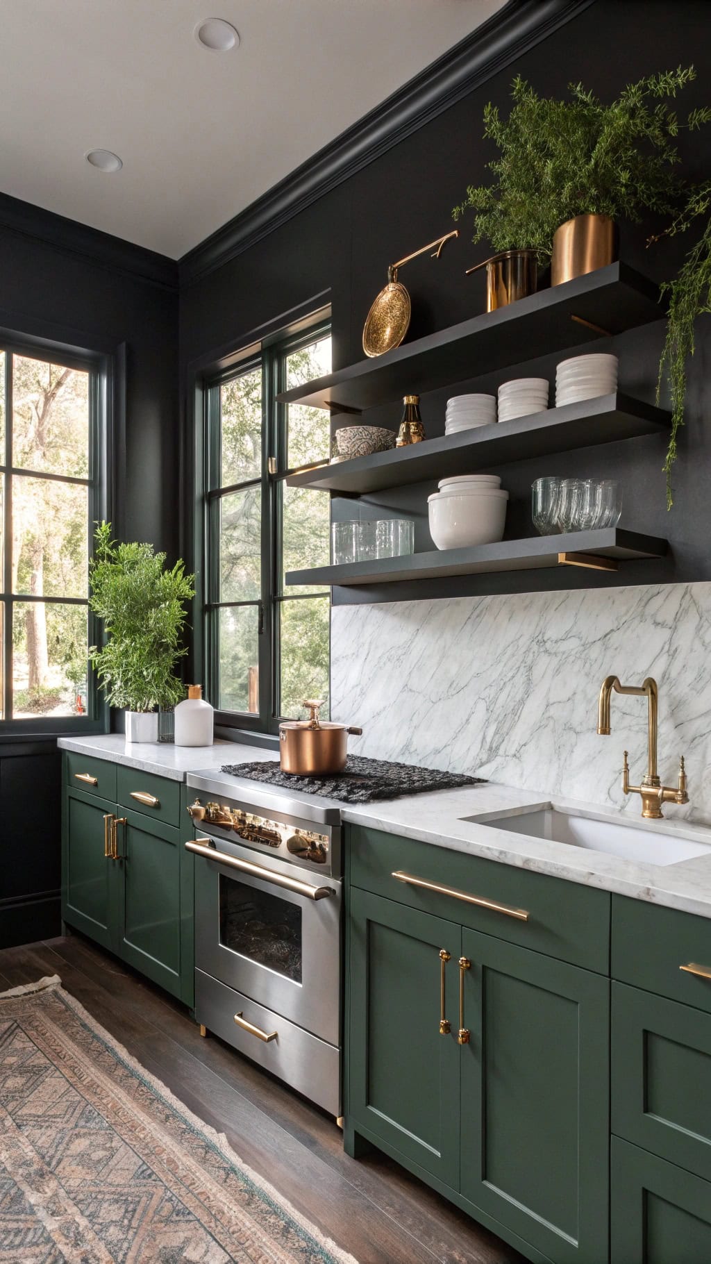 sophisticated green marble shelves