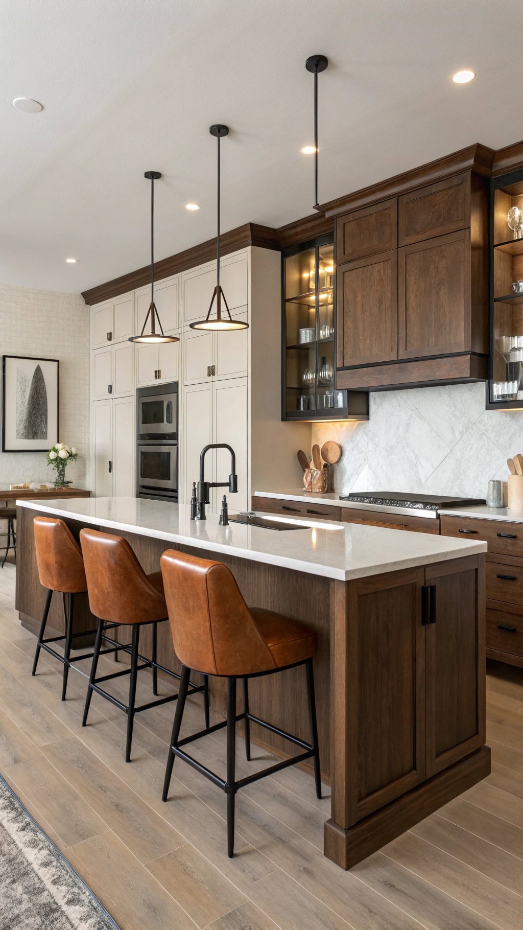sophisticated leather accented kitchen