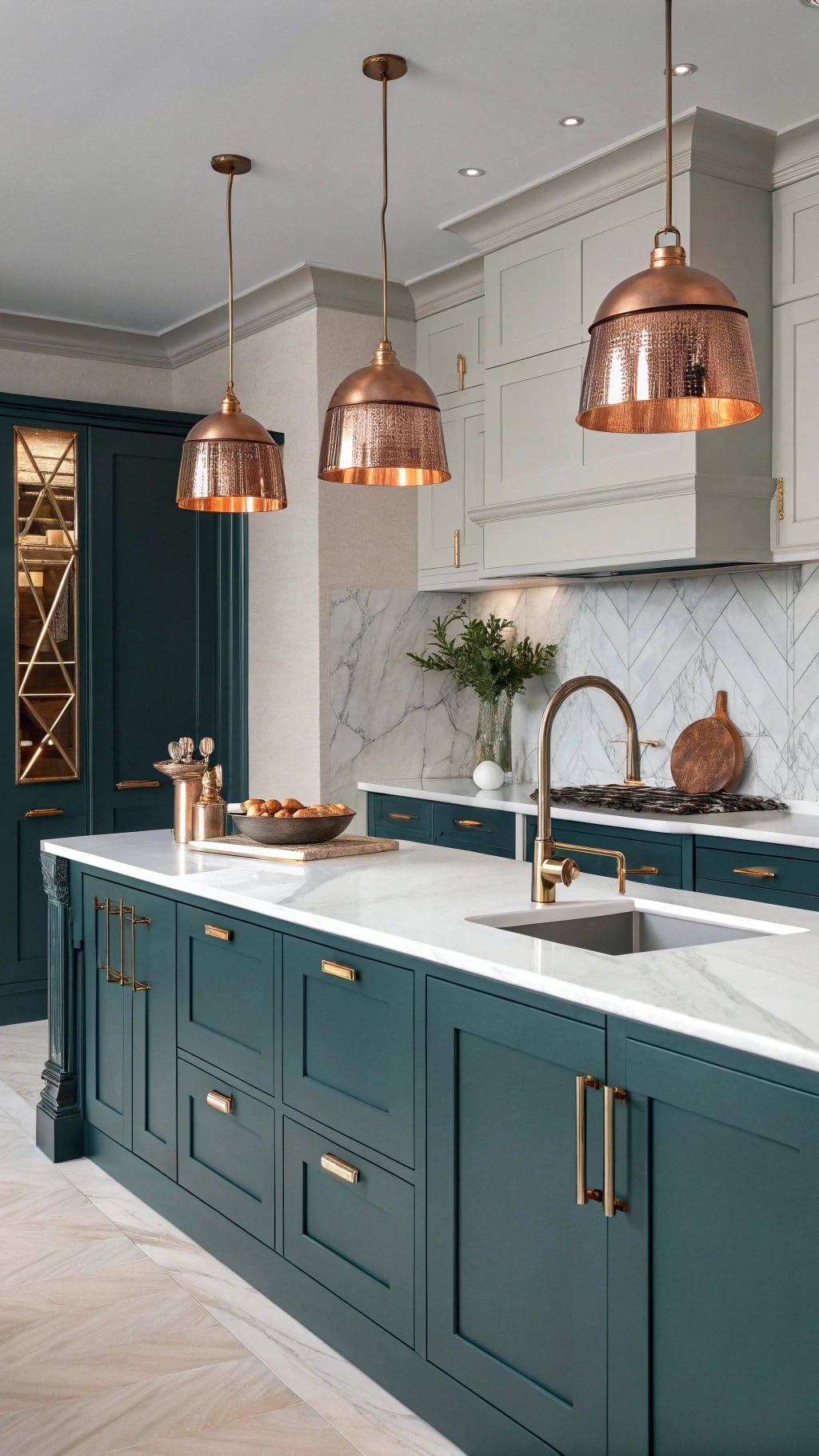 teal and copper kitchen elegance