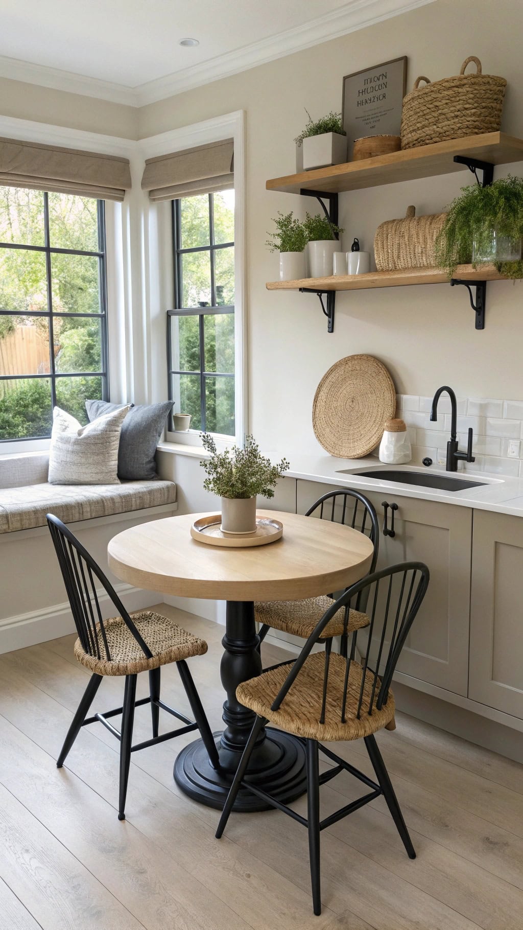 beige and black breakfast nook