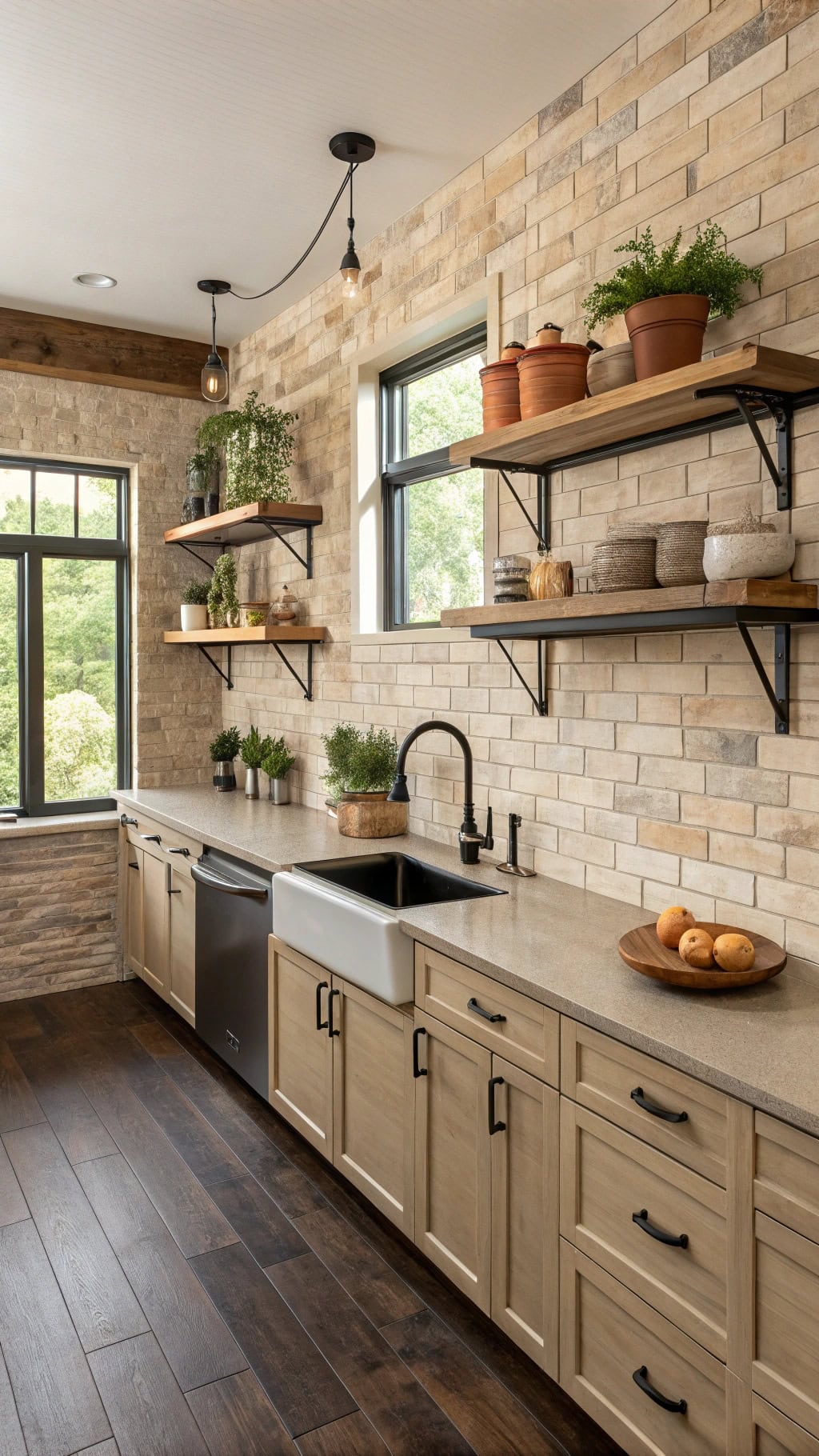 beige brick kitchen elegance