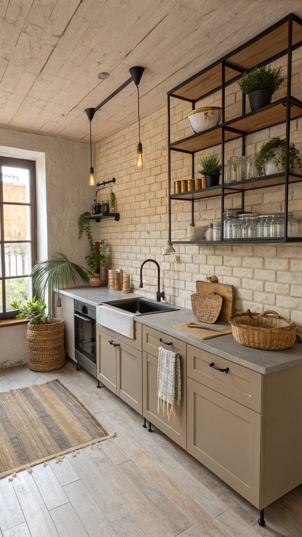 beige industrial kitchen aesthetic