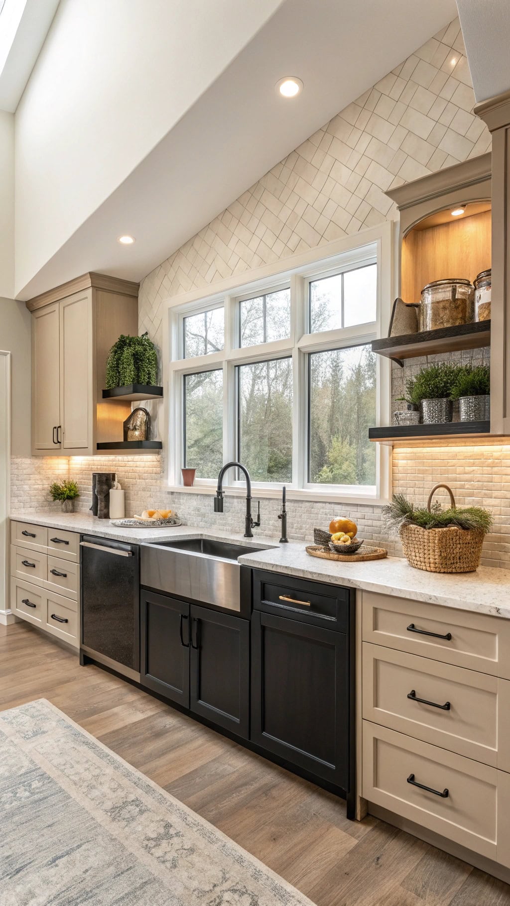 beige to black gradient kitchen