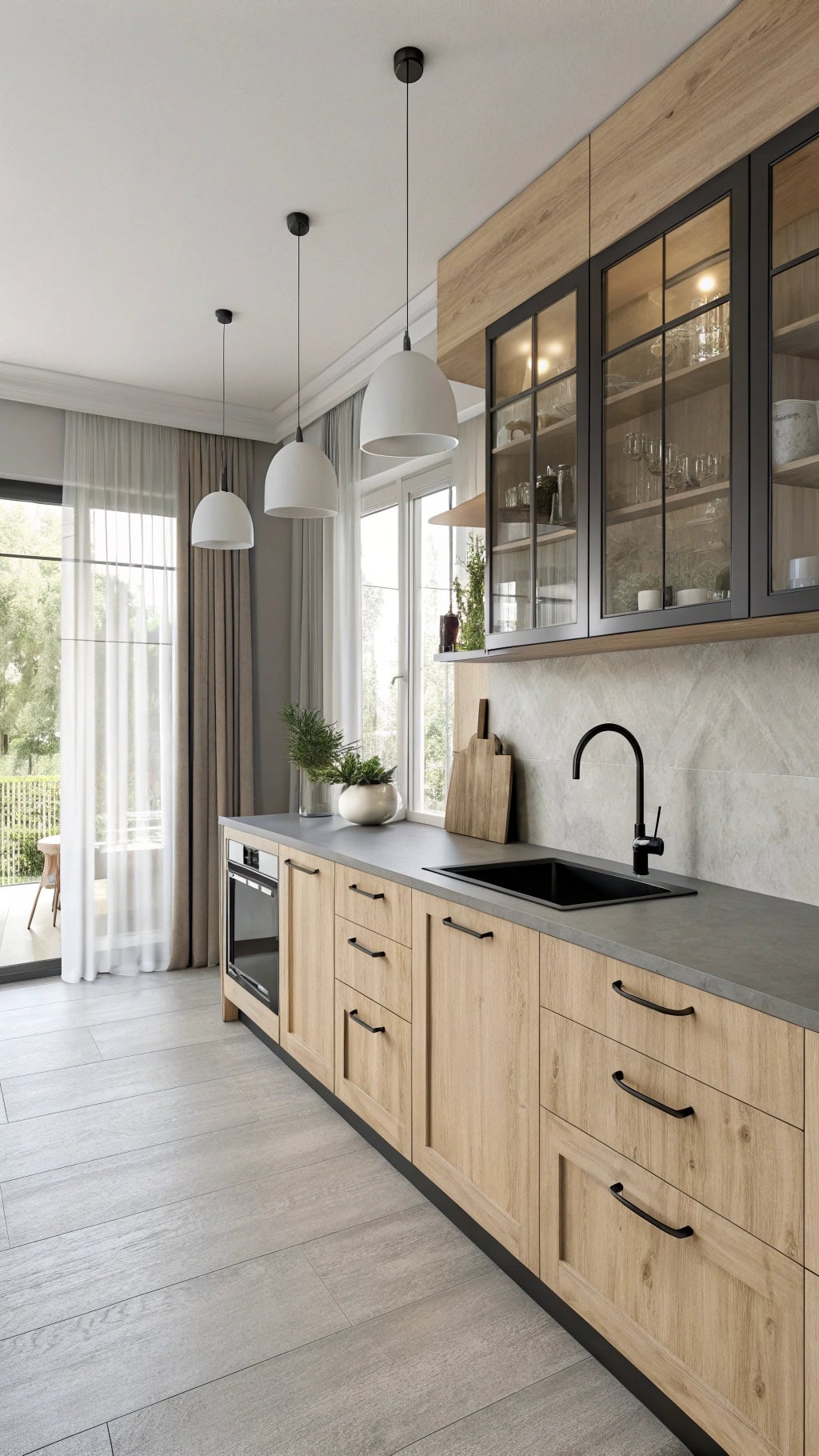 birch kitchen with modern contrast