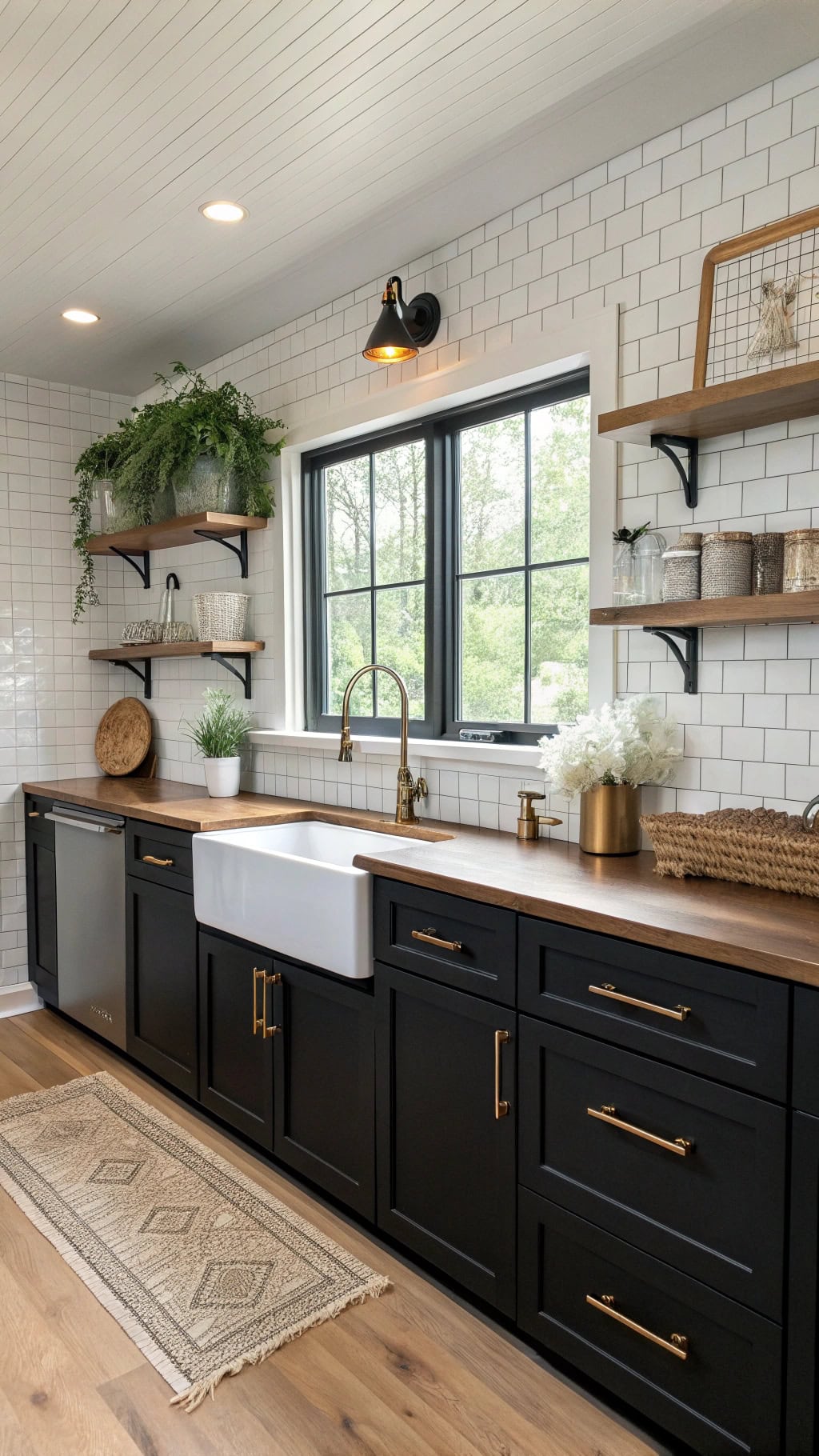black cabinets brass hardware