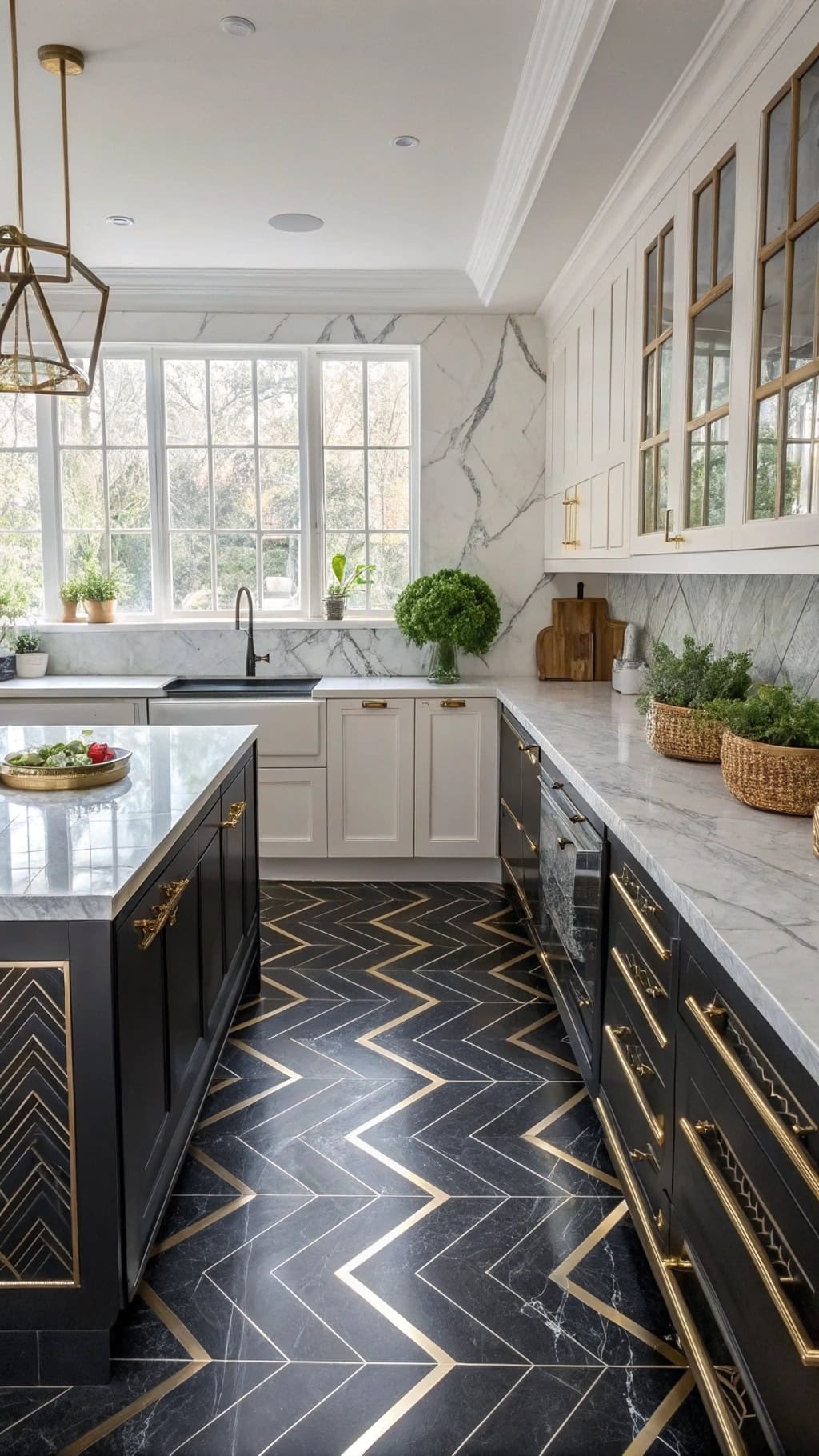 black marble geometric inlays