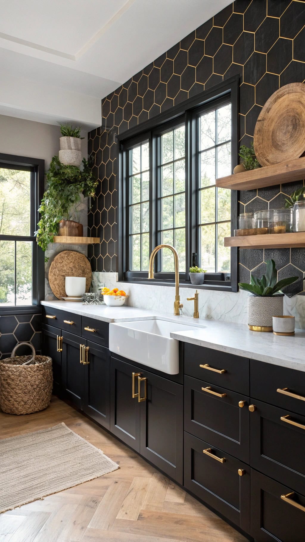 bold black gold backsplash