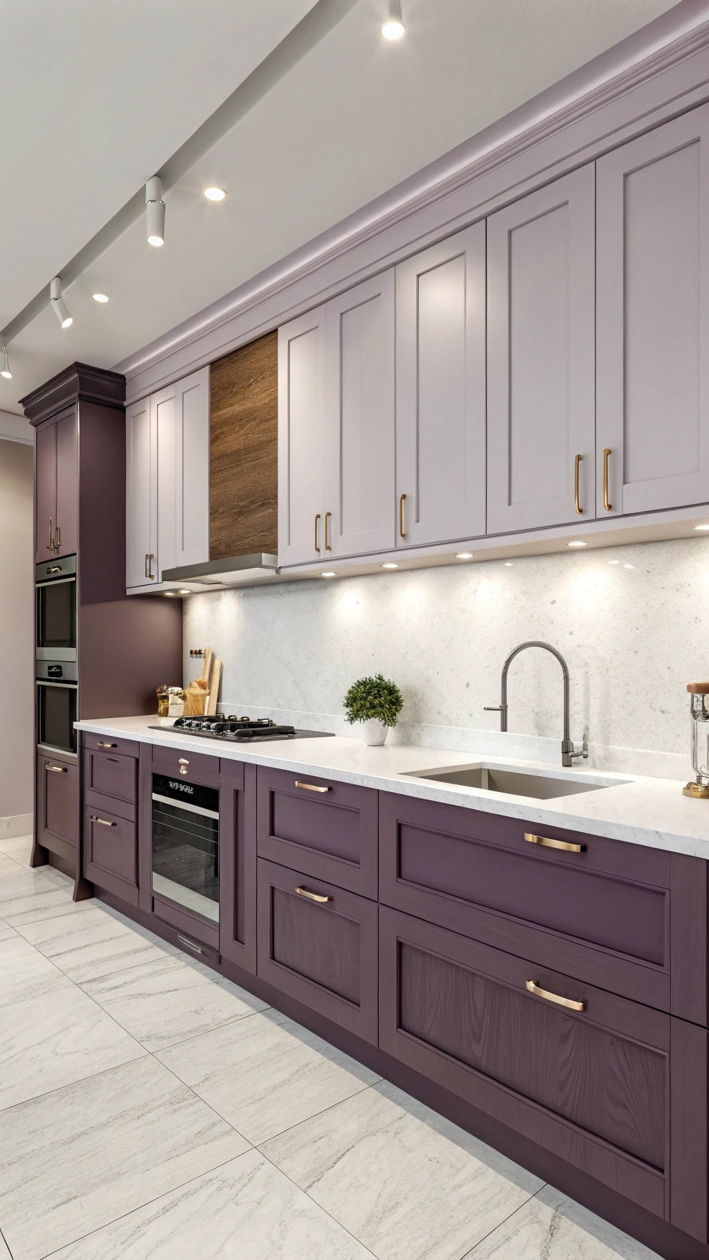 bold two tone purple kitchen