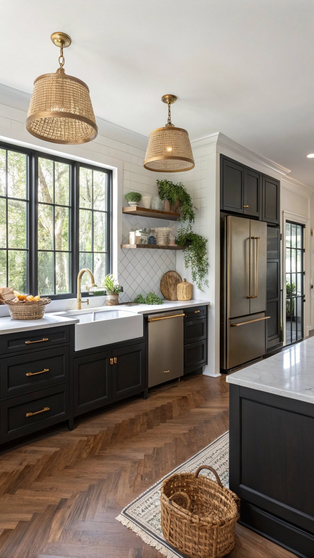 brass accents enhance elegance