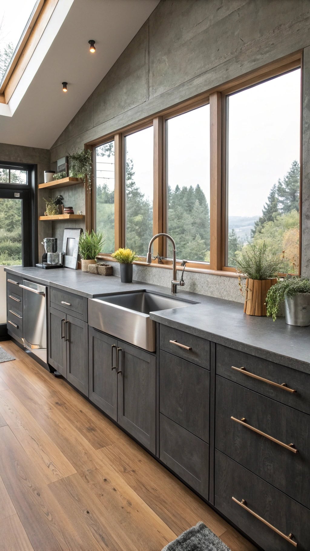 charcoal cabinets concrete countertops