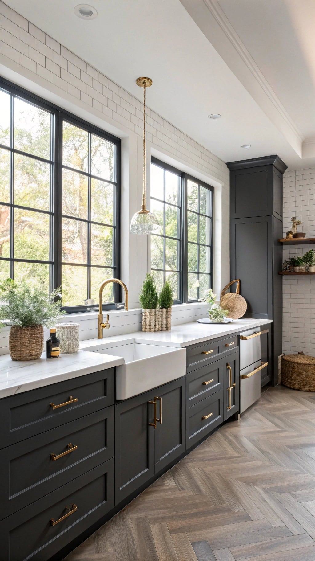 charcoal cabinets gold accents