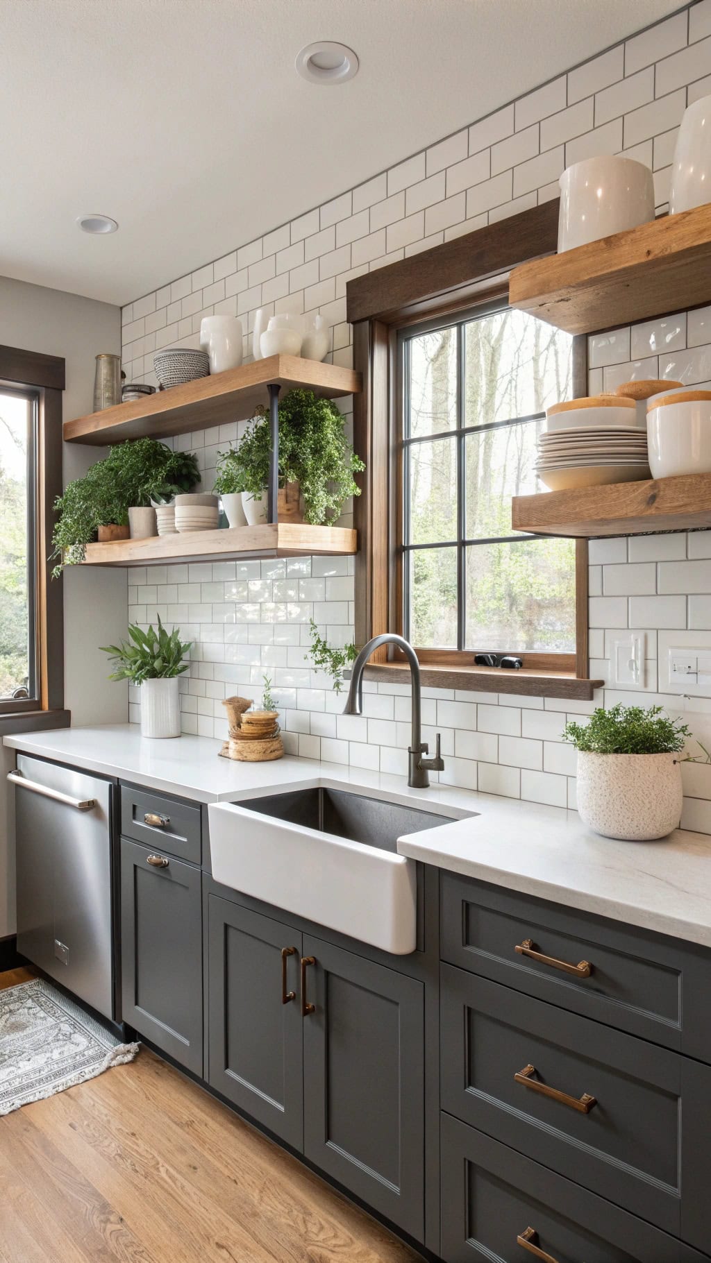 charcoal cabinets with shelving