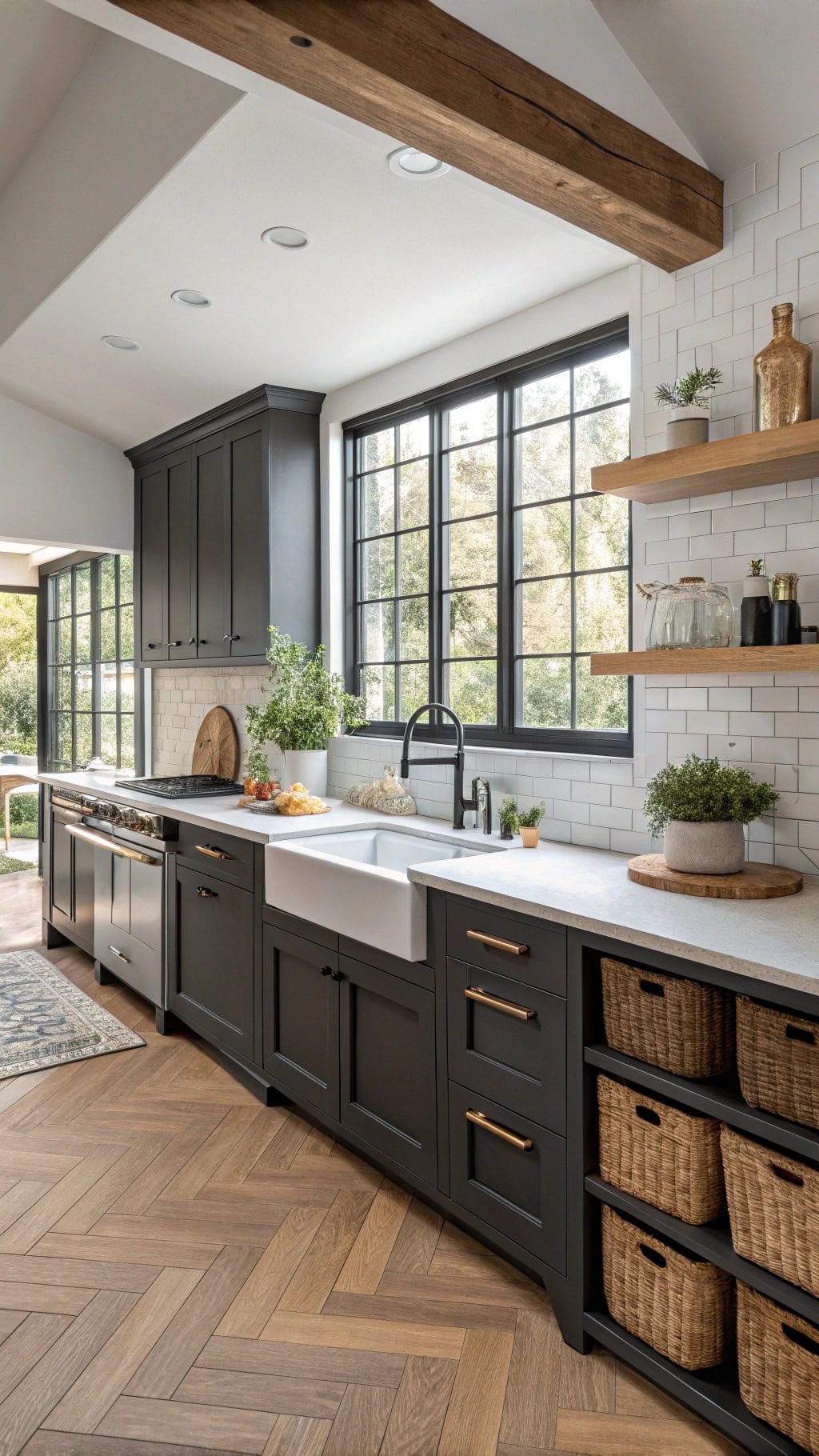 charcoal cabinets wood island