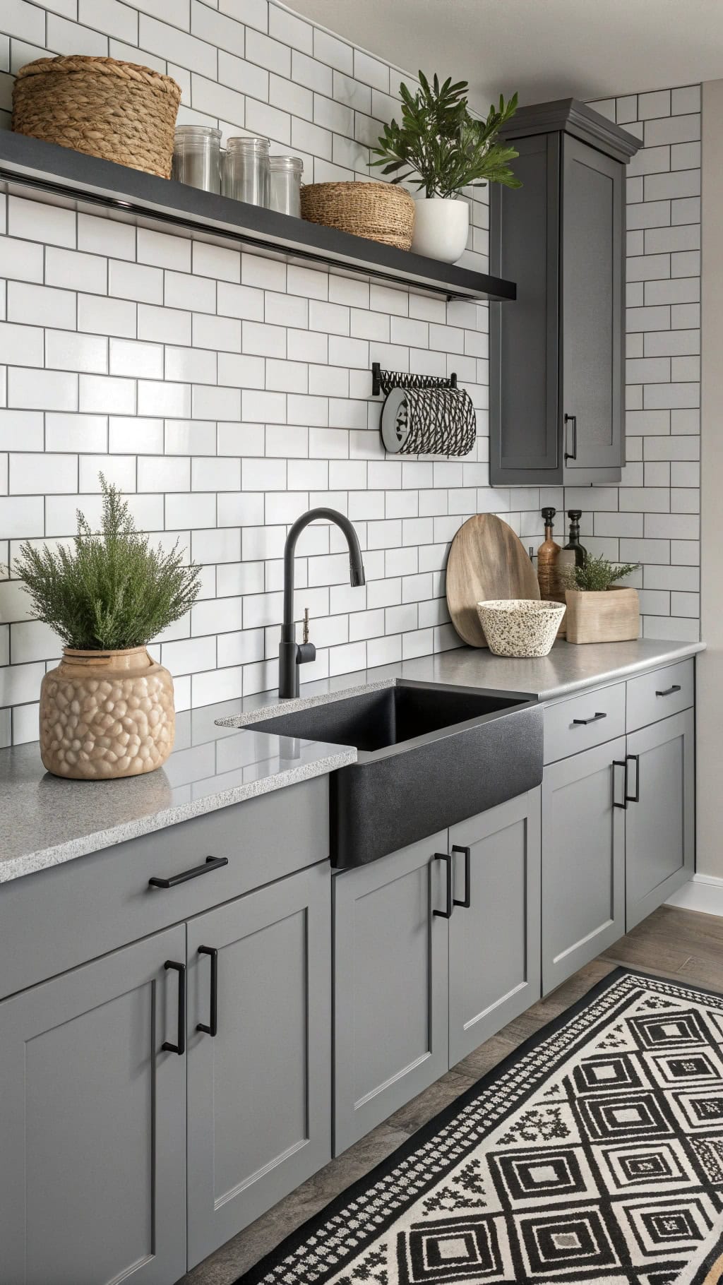 charcoal grout enhances tile elegance