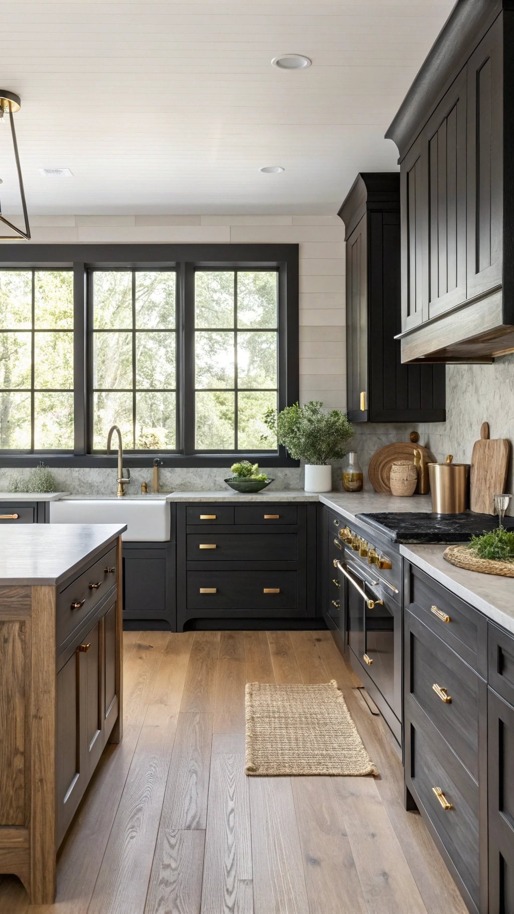 charcoal oak enhances black kitchens