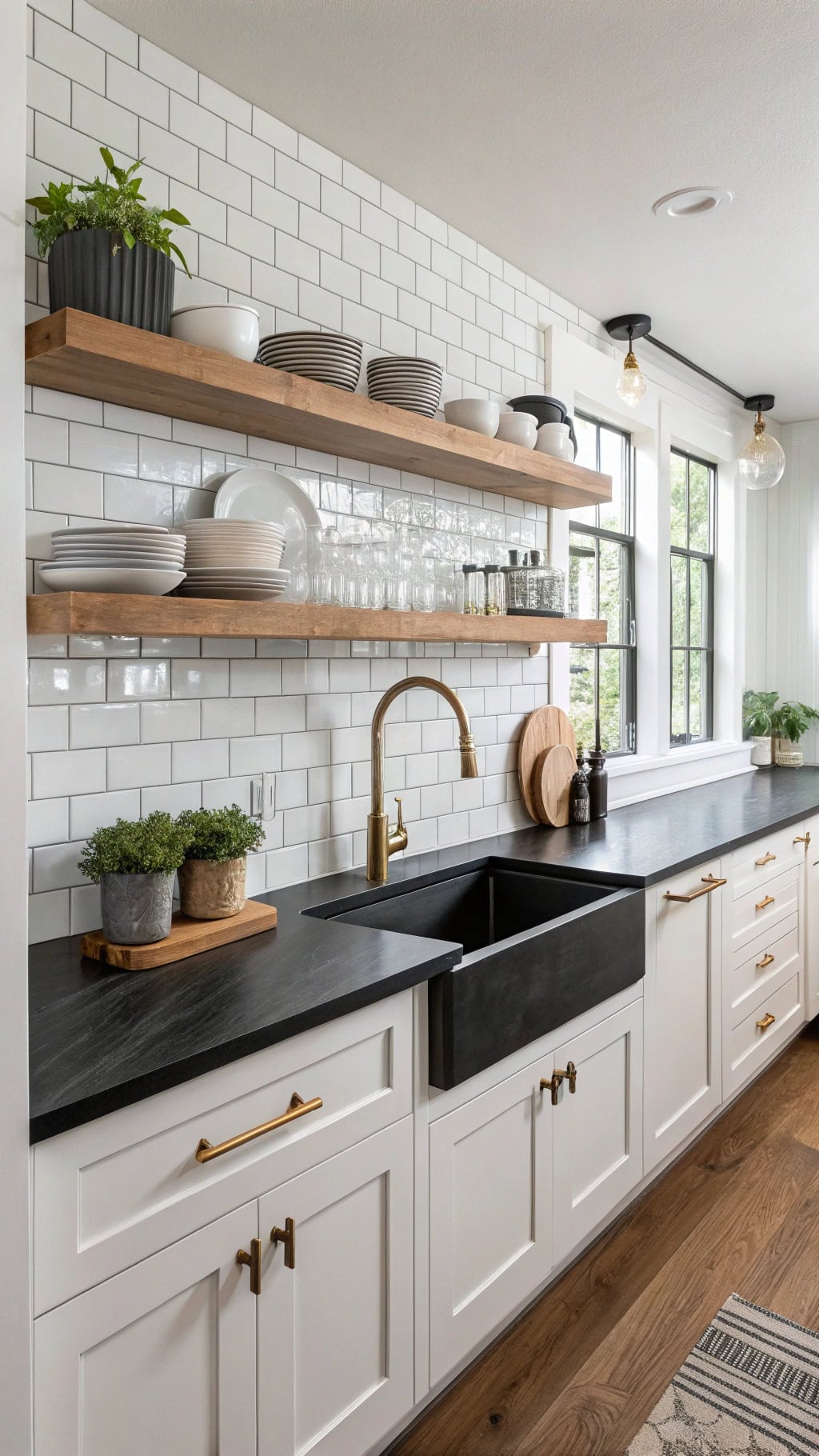charcoal surfaces with shelving