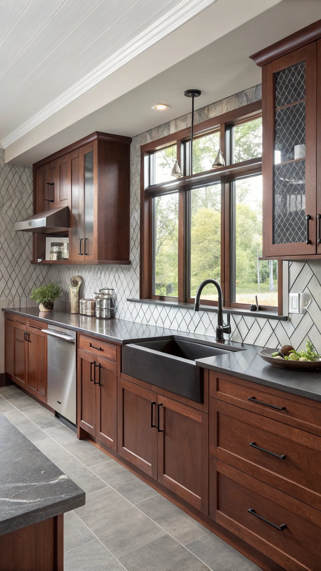 cherry cabinets slate accents
