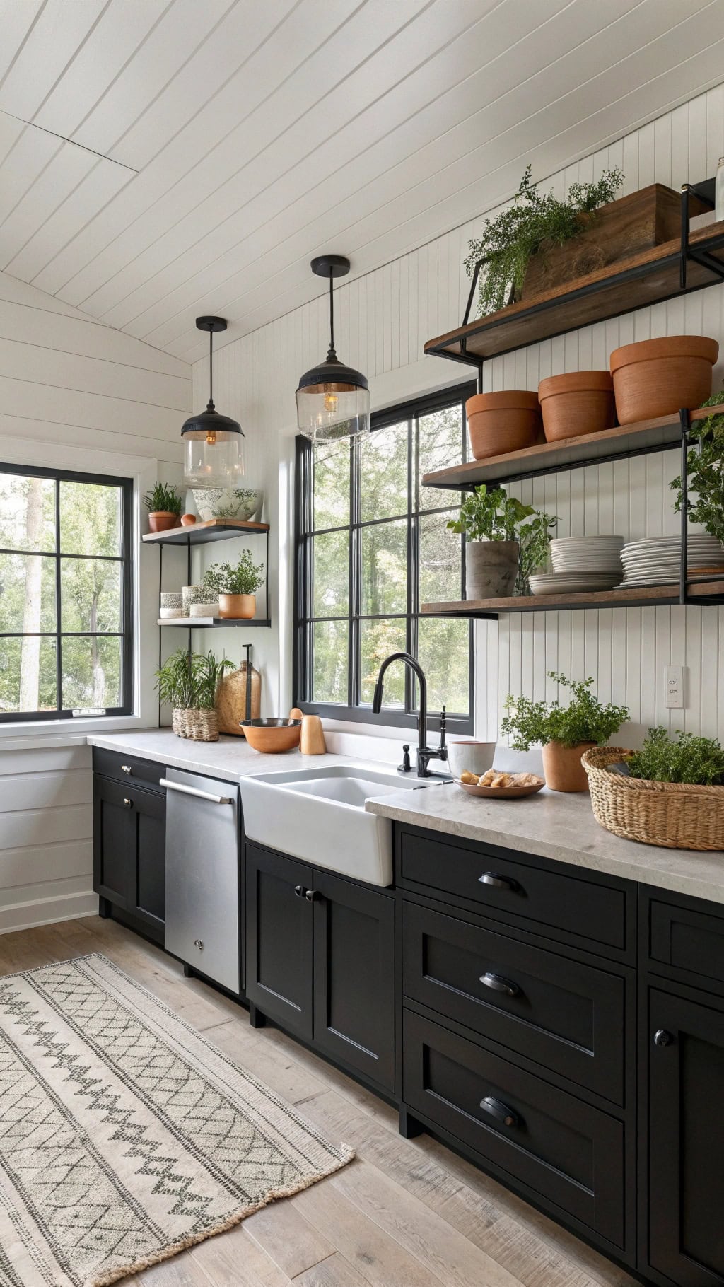 chic black shelving styling