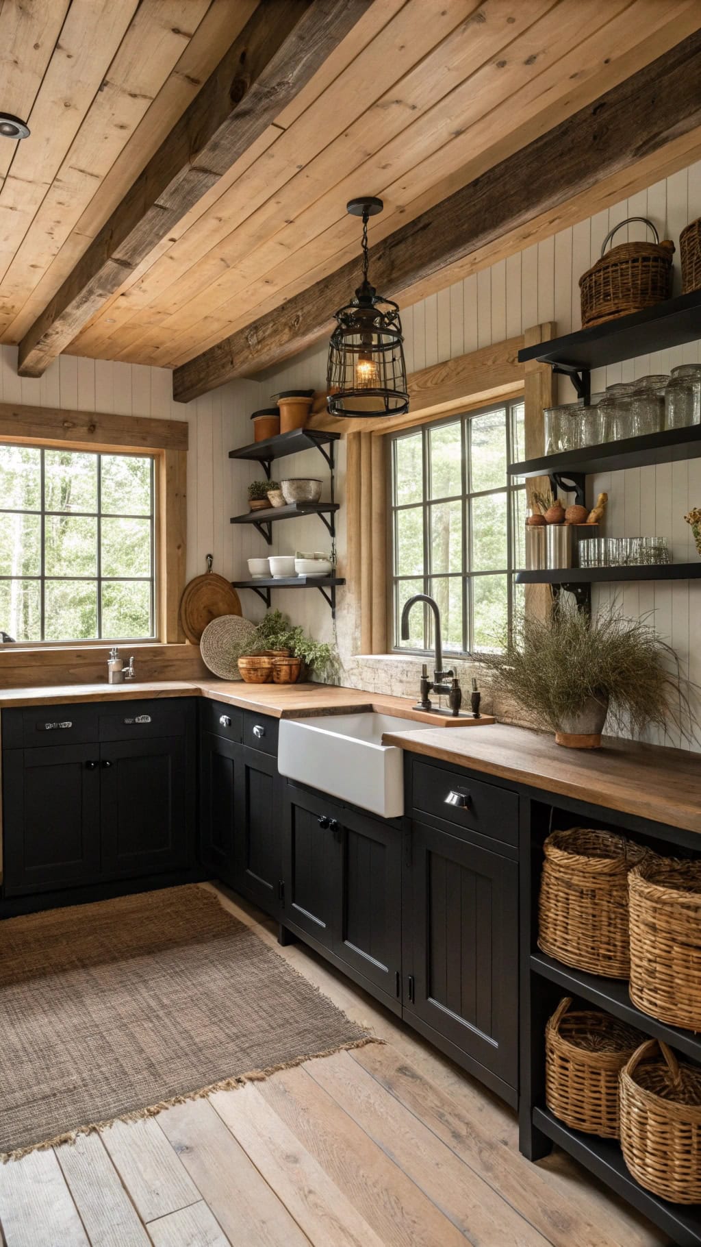 chic rustic black kitchen