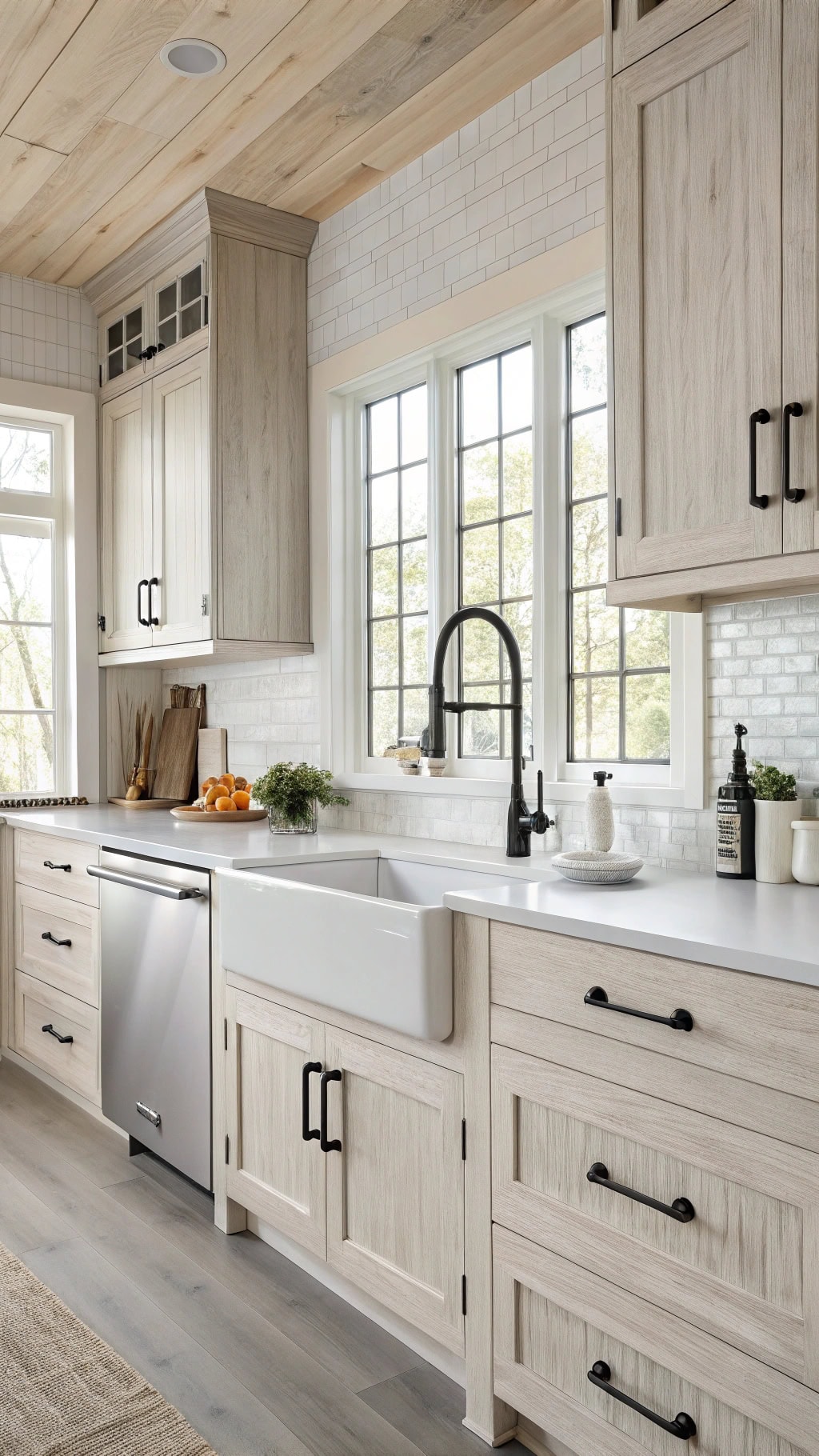 coastal casual whitewashed cabinets