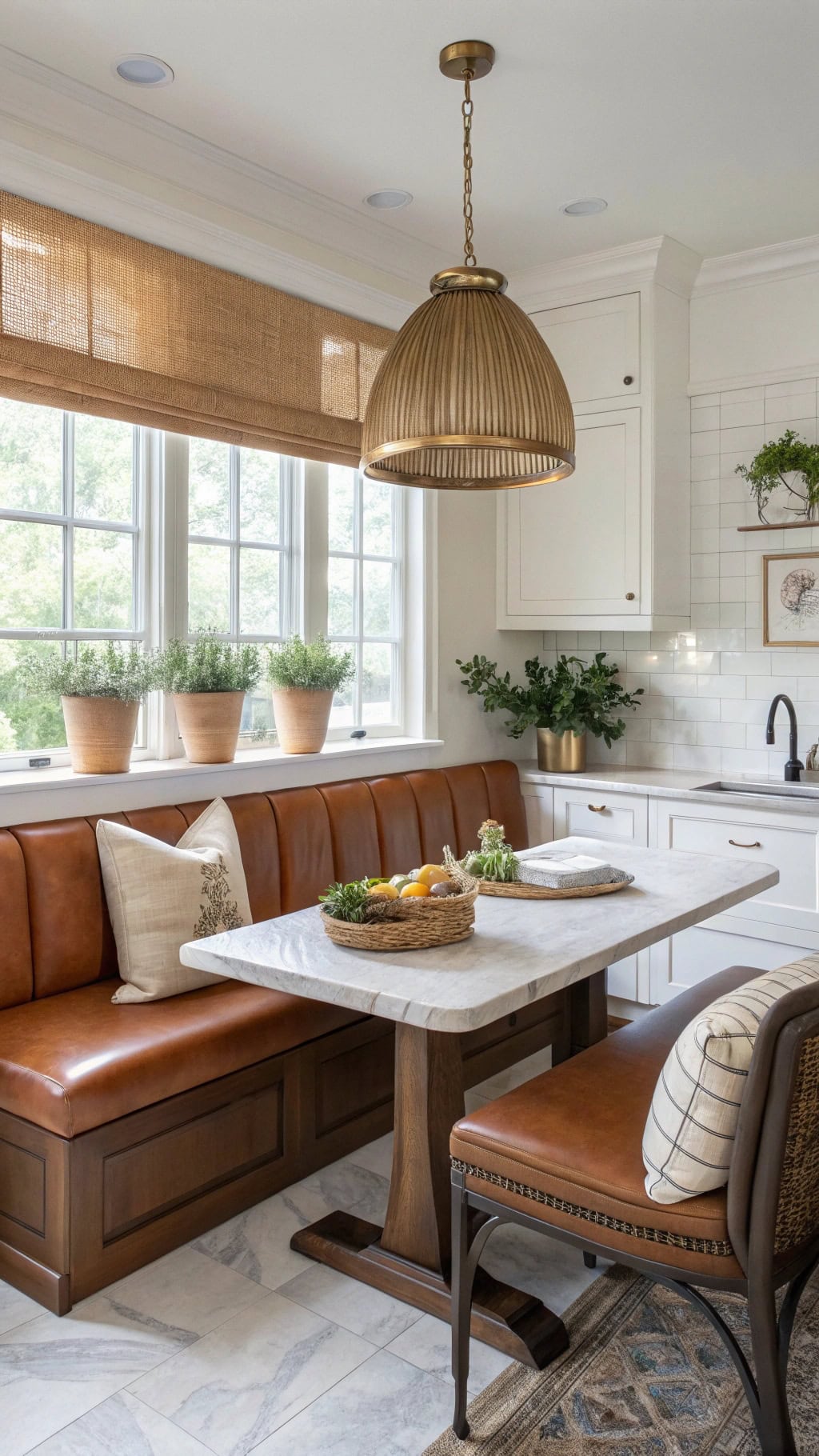 cognac leather breakfast nook