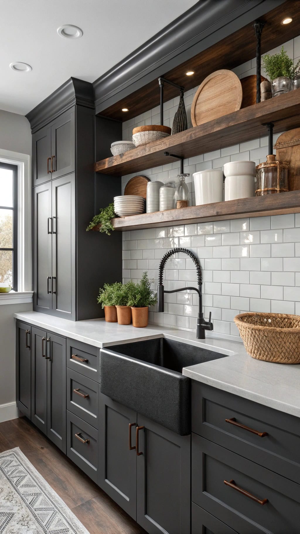 consistent dark wood accents
