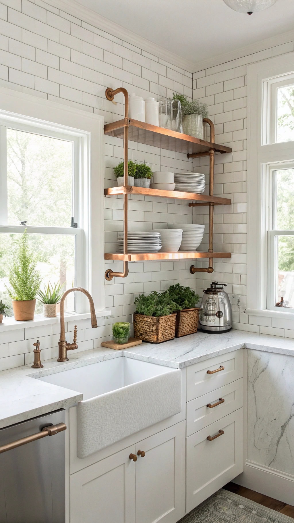 copper corner display shelving