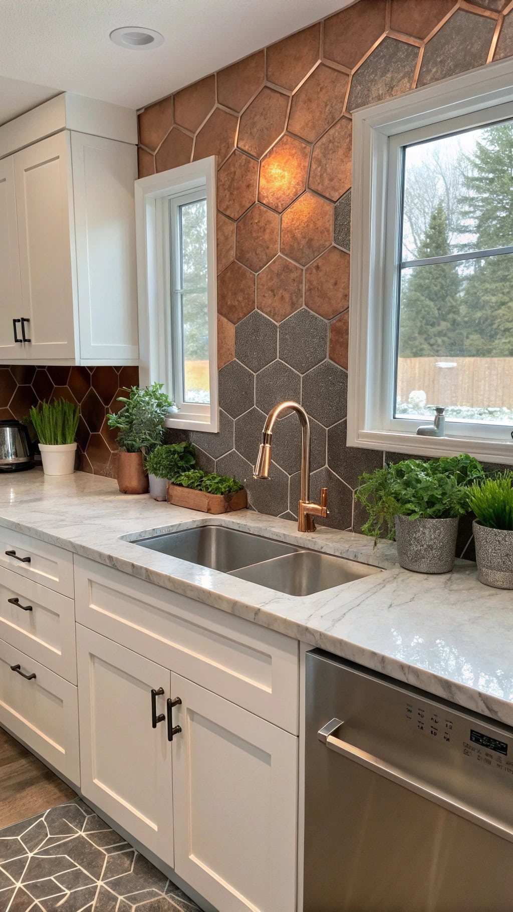 copper hexagon tile design